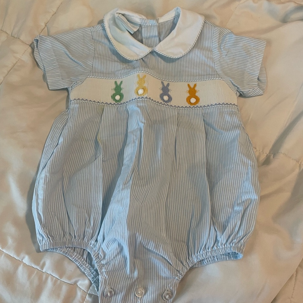 Petit Bébé Blue Striped Baby Romper
